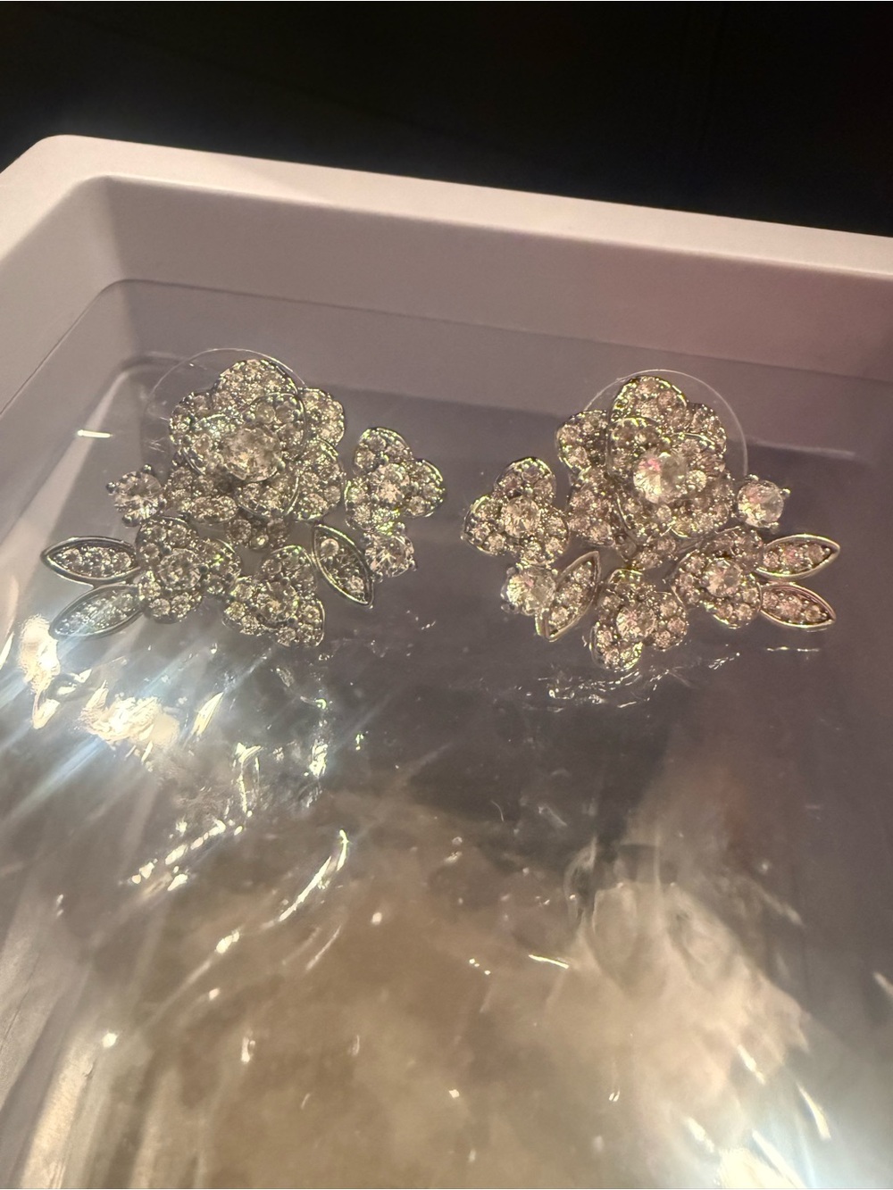 Sparkling Silver Floral Crystal Stud Earrings - Elegant Women's Jewelry
